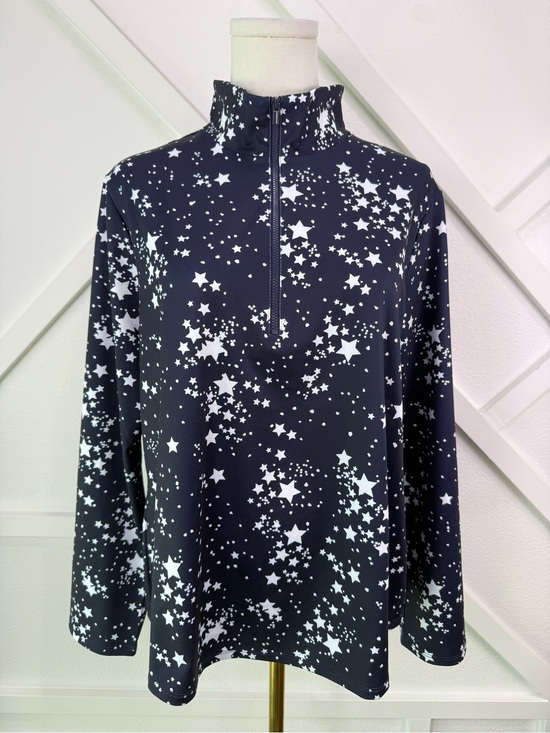 Chico's Tops - Chico’s Navy Star Print Quarter Zip Pullover Top Size 2 Large